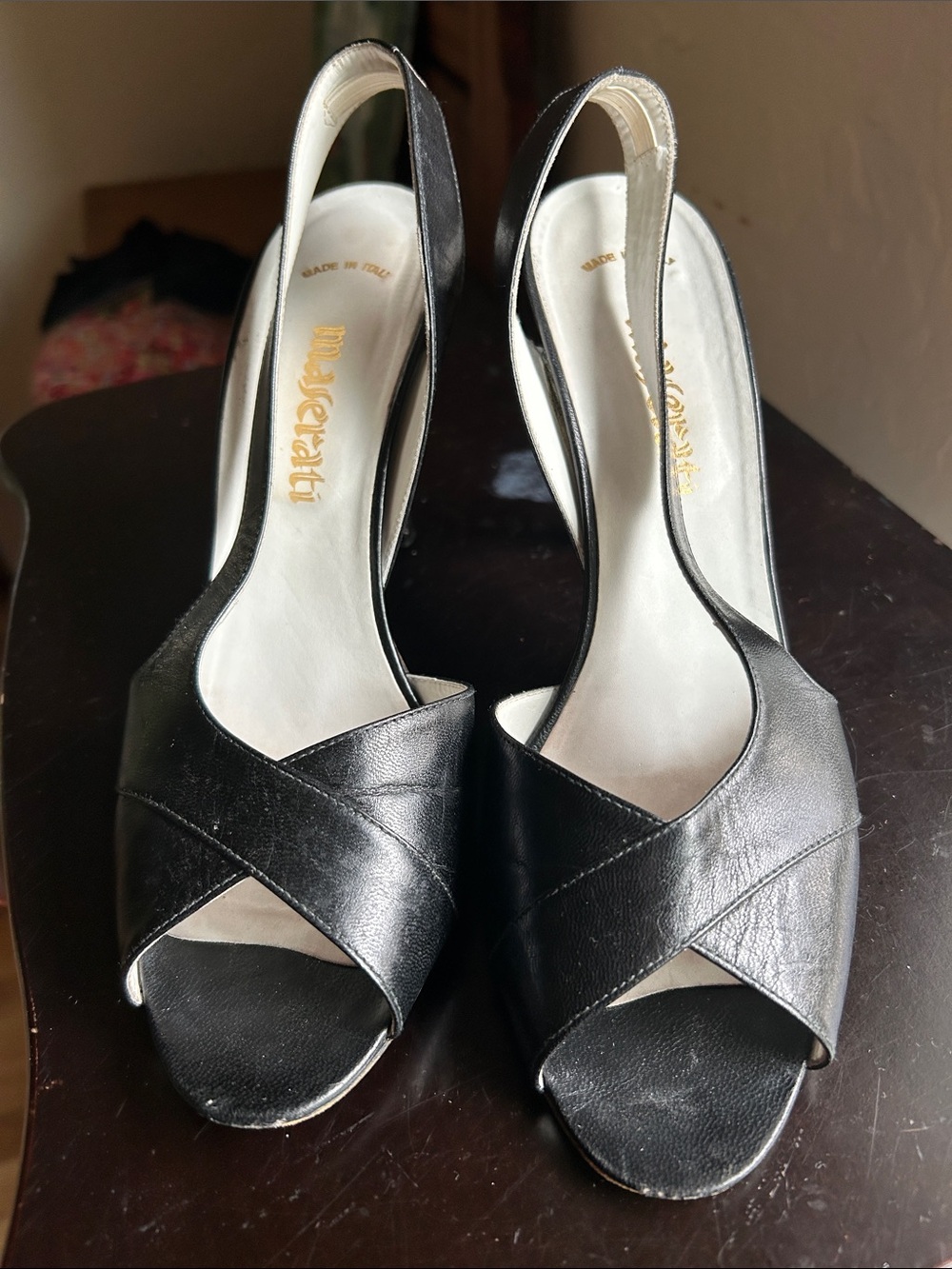Maserati black sling heels made in Italy size 9M